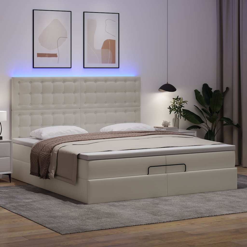 Ottoman-Bett mit Matratzen & LEDs Weiß 200x200 cm Kunstleder