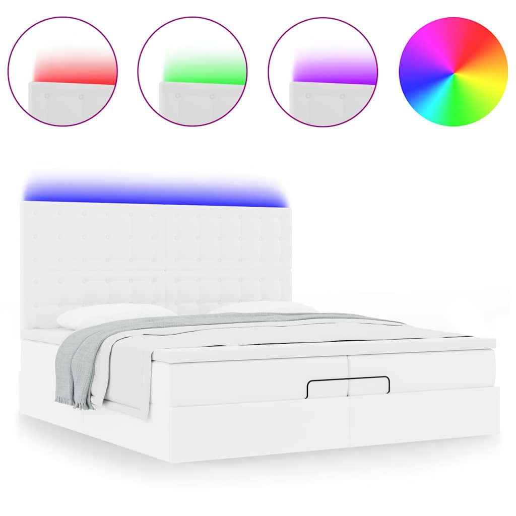 Ottoman-Bett mit Matratzen & LEDs Weiß 200x200 cm Kunstleder