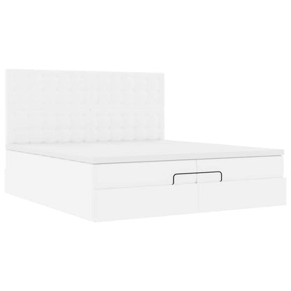 Ottoman-Bett mit Matratzen & LEDs Weiß 200x200 cm Kunstleder