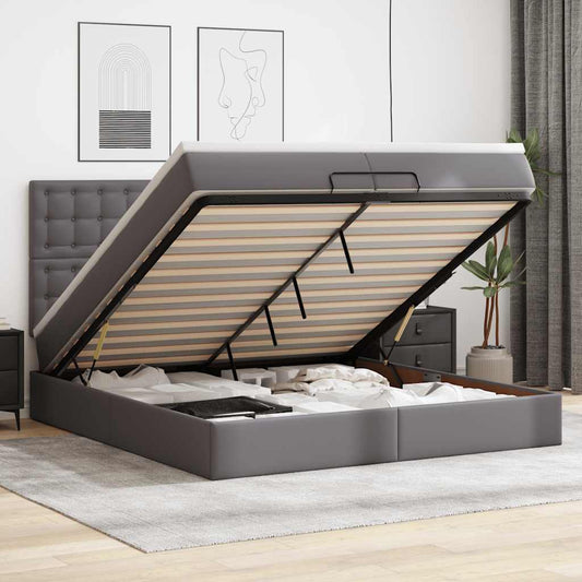 Ottoman-Bett mit Matratzen & LEDs Grau 200x200 cm Kunstleder