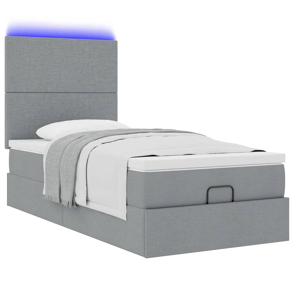 Ottomane Bett mit Matratze & LEDs Hellgrau 80x200 cm Stoff