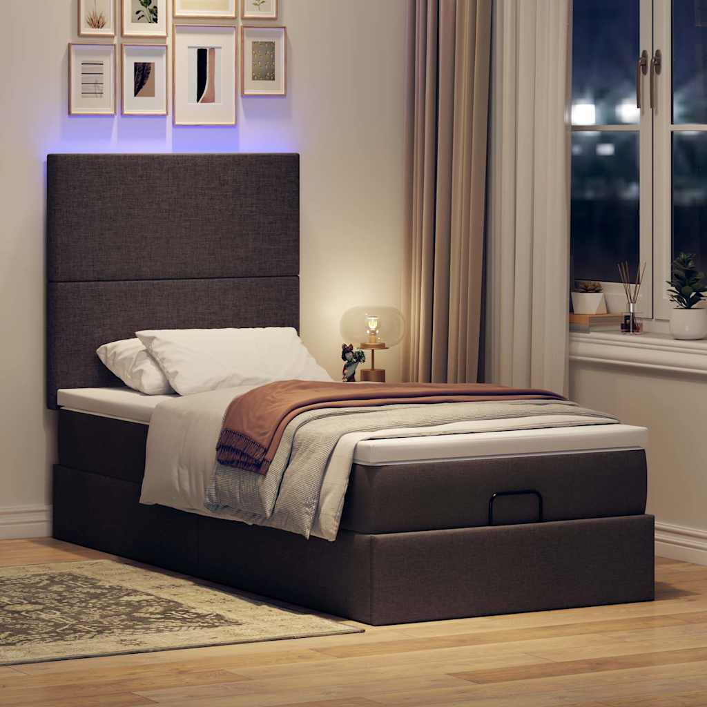 Ottoman-Bett mit Matratze & LEDs Dunkelbraun 80x200 cm Stoff