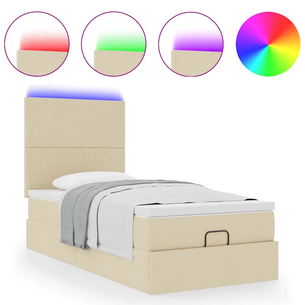 Ottoman-Bett mit Matratze & LEDs Creme 80x200 cm Stoff