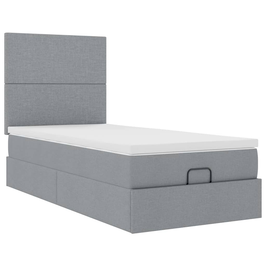 Ottoman-Bett mit Matratze & LEDs Hellgrau 90x190 cm Stoff