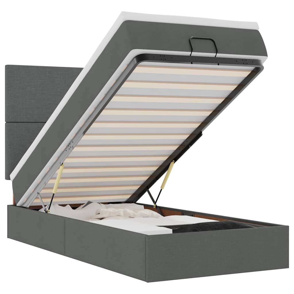 Ottoman-Bett mit Matratze & LEDs Dunkelgrau 90x190 cm Stoff