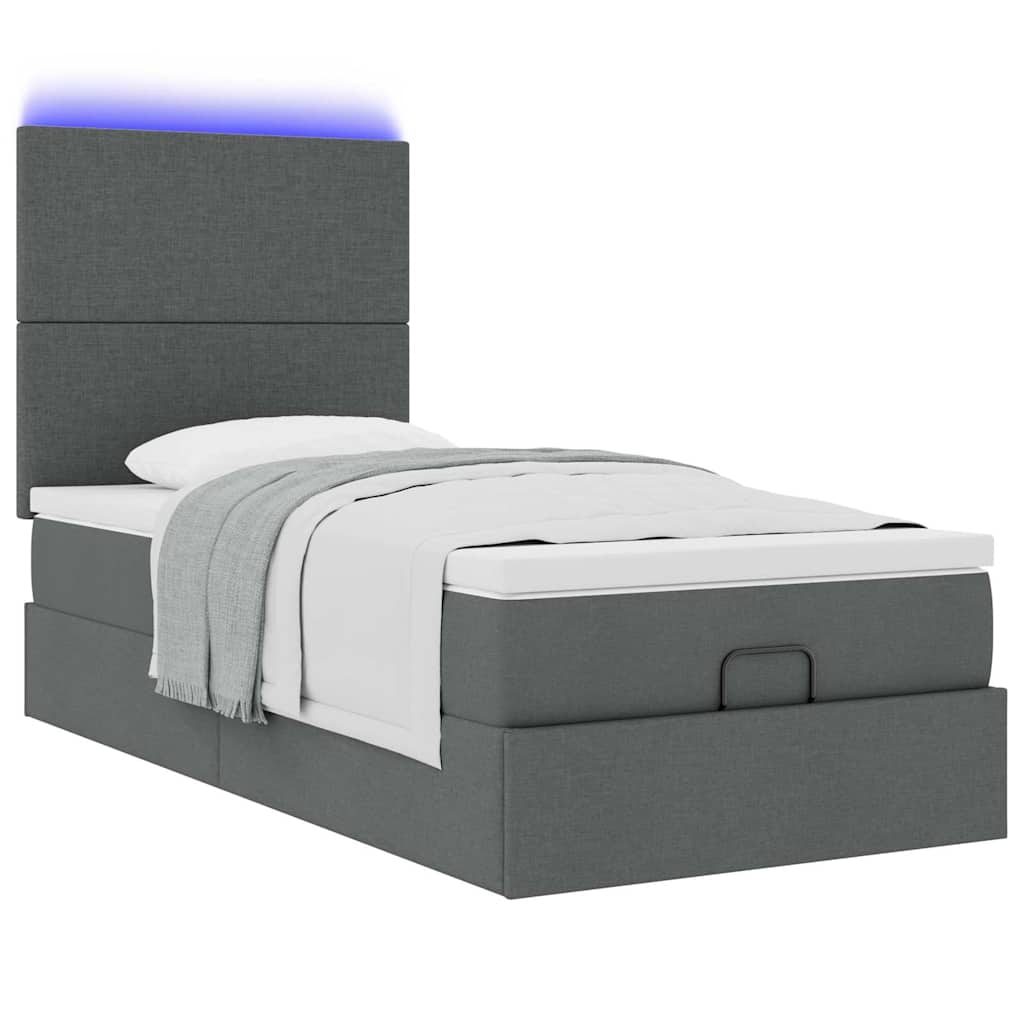 Ottoman-Bett mit Matratze & LEDs Dunkelgrau 90x190 cm Stoff
