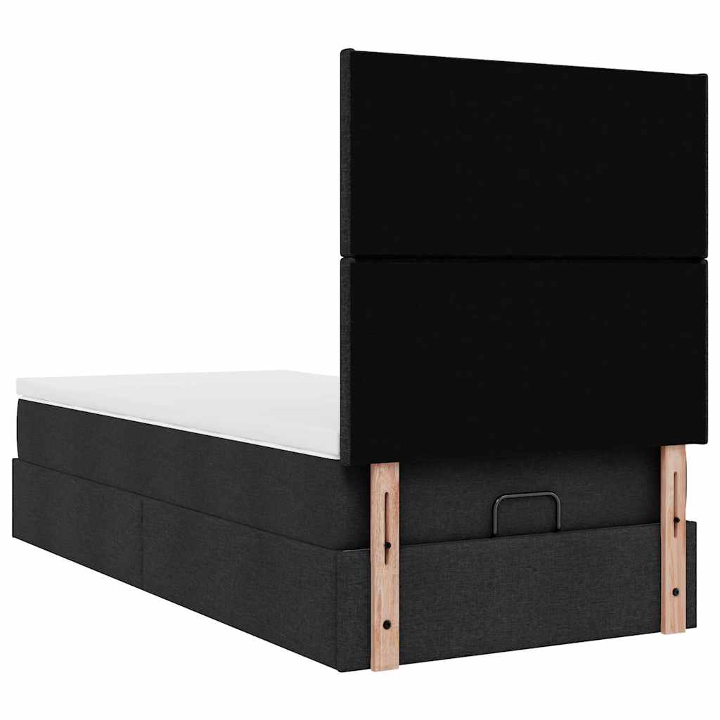 Ottoman-Bett mit Matratze & LEDs Schwarz 90x190 cm Stoff