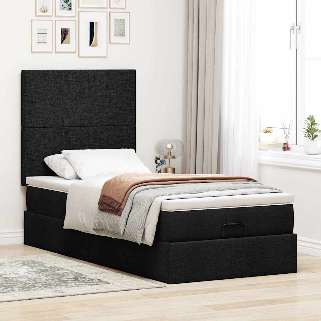 Ottoman-Bett mit Matratze & LEDs Schwarz 90x190 cm Stoff