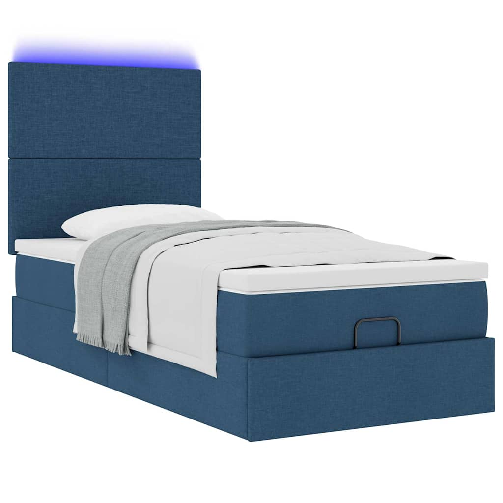 Ottoman-Bett mit Matratze & LEDs Blau 90x190 cm Stoff