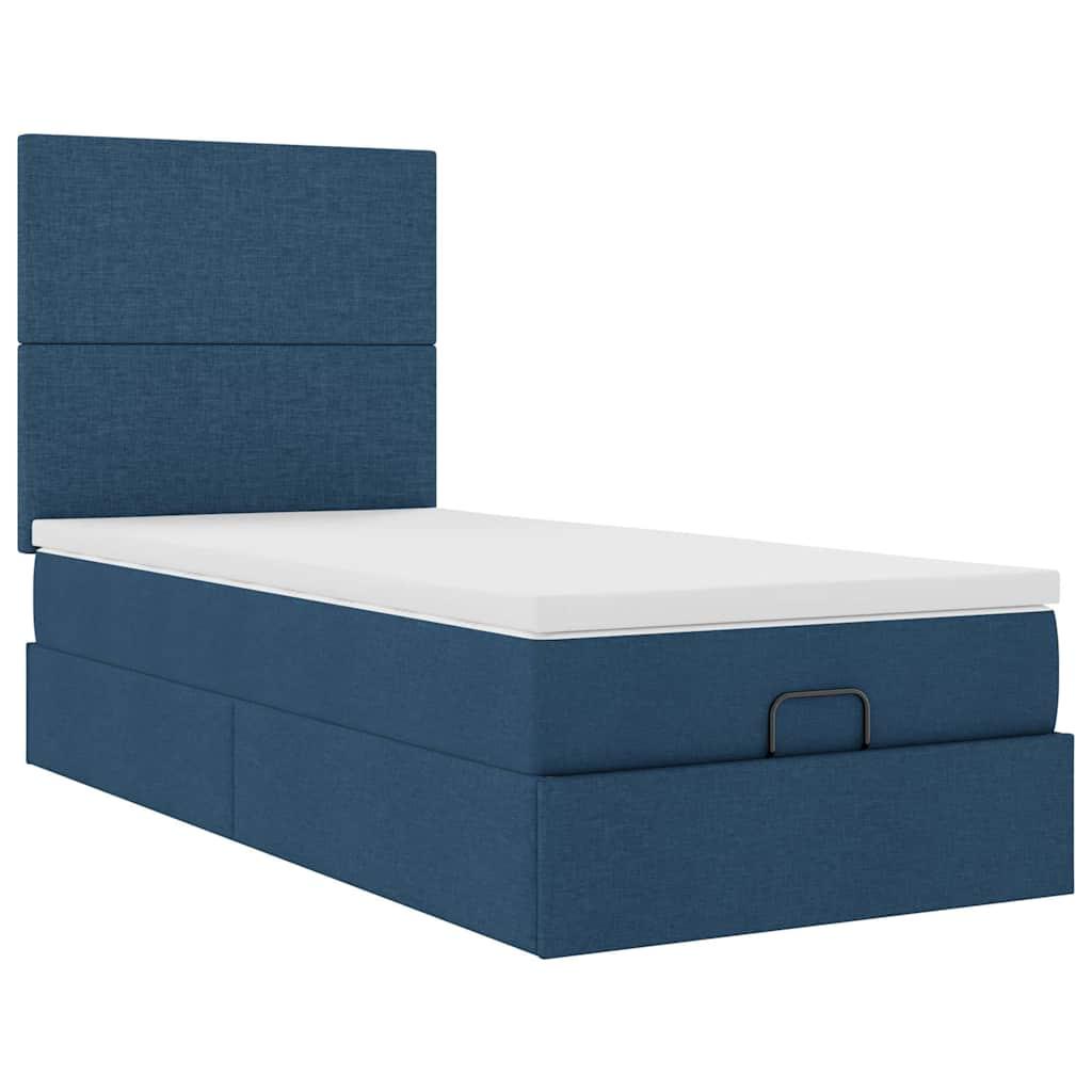 Ottoman-Bett mit Matratze & LEDs Blau 90x190 cm Stoff