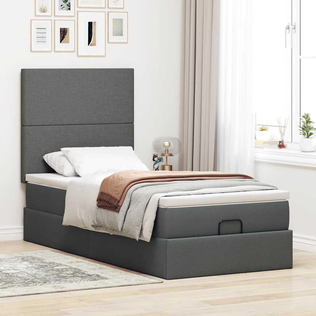 Ottomane Bett mit Matratze & LEDs Dunkelgrau 90x200 cm Stoff