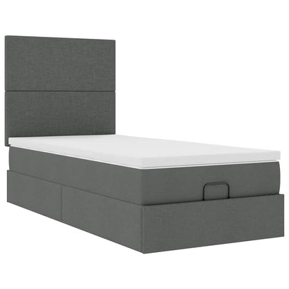 Ottomane Bett mit Matratze & LEDs Dunkelgrau 90x200 cm Stoff