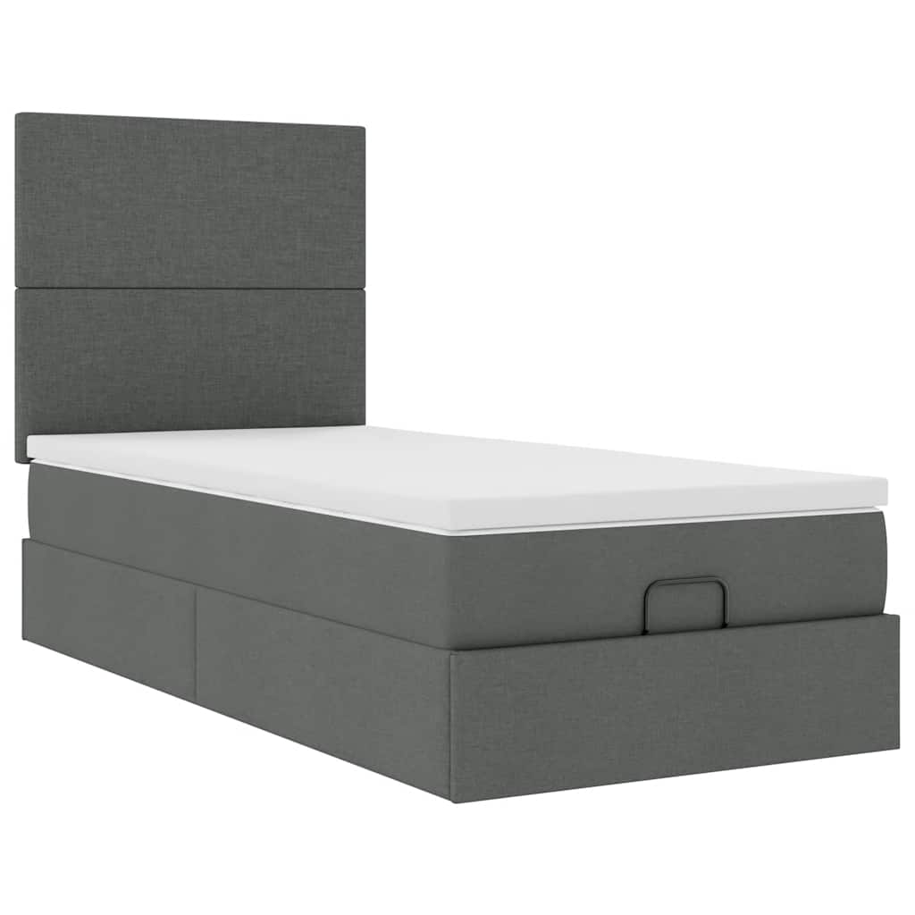 Ottomane Bett mit Matratze & LEDs Dunkelgrau 90x200 cm Stoff
