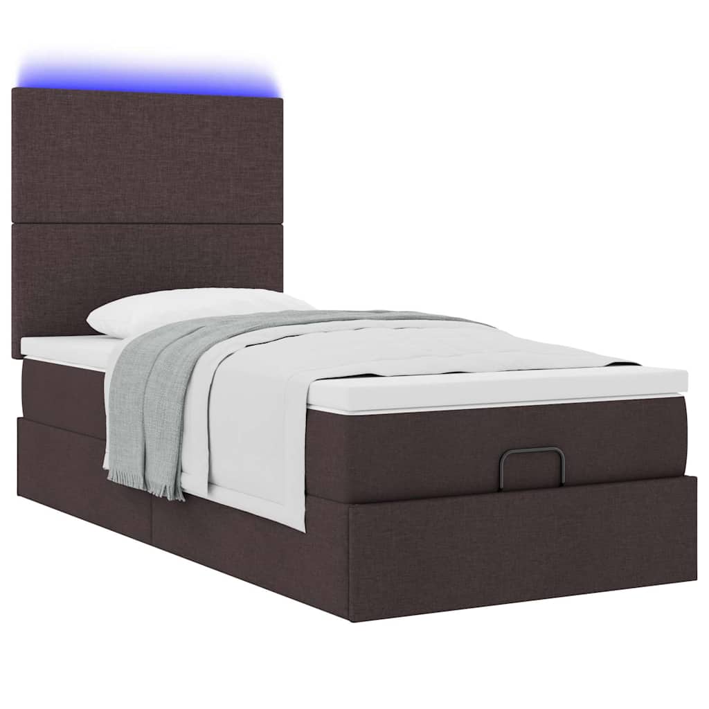 Ottomane Bett mit Matratze & LEDs Dunkelbraun 90x200 cm Stoff