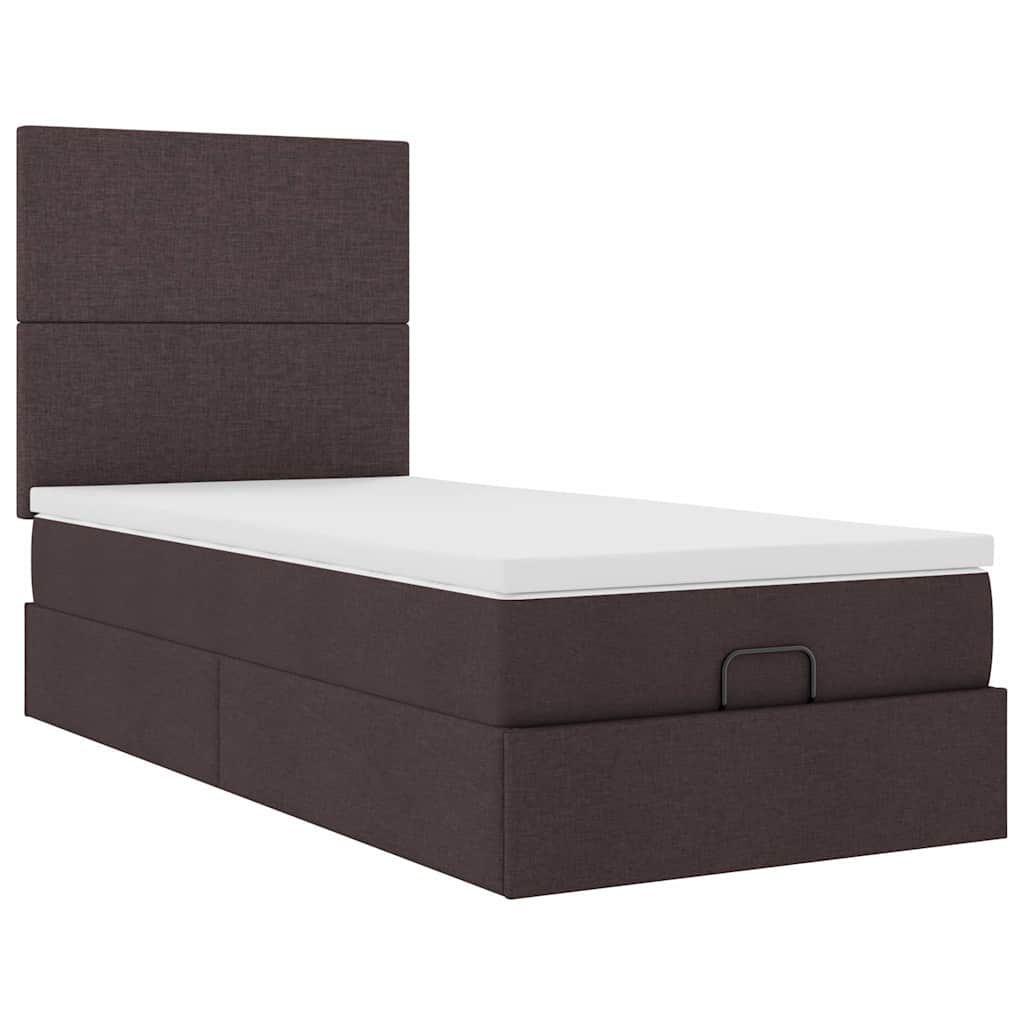 Ottomane Bett mit Matratze & LEDs Dunkelbraun 90x200 cm Stoff