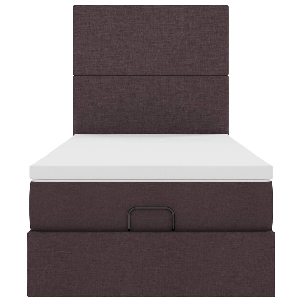 Ottomane Bett mit Matratze & LEDs Dunkelbraun 90x200 cm Stoff