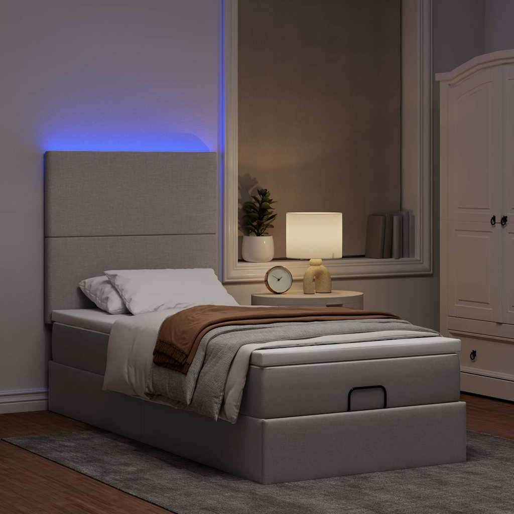 Ottomane Bett mit Matratze & LEDs Taupe 90x200 cm Stoff