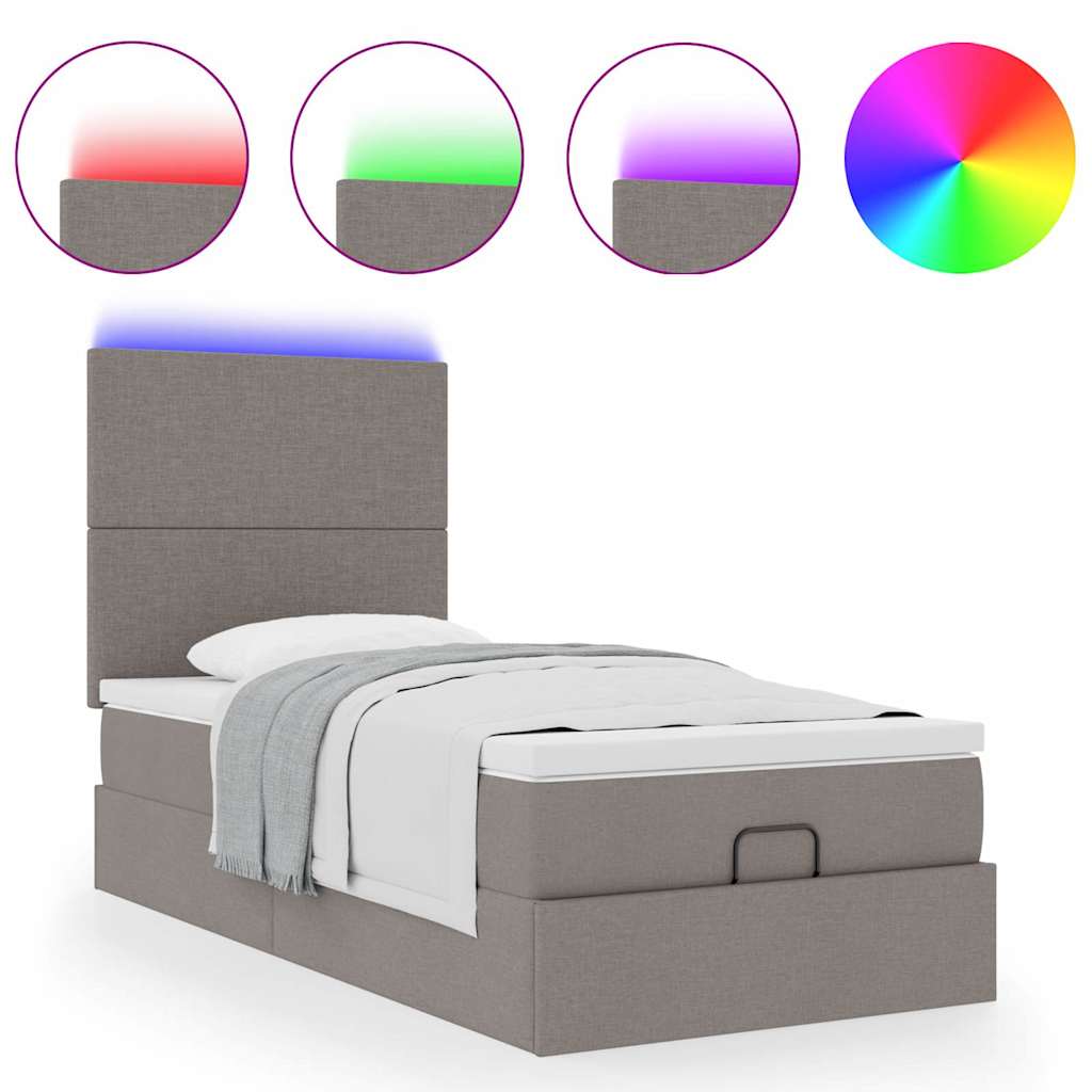 Ottomane Bett mit Matratze & LEDs Taupe 90x200 cm Stoff