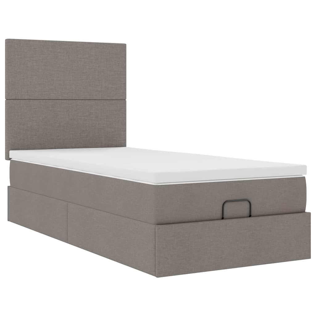 Ottomane Bett mit Matratze & LEDs Taupe 90x200 cm Stoff