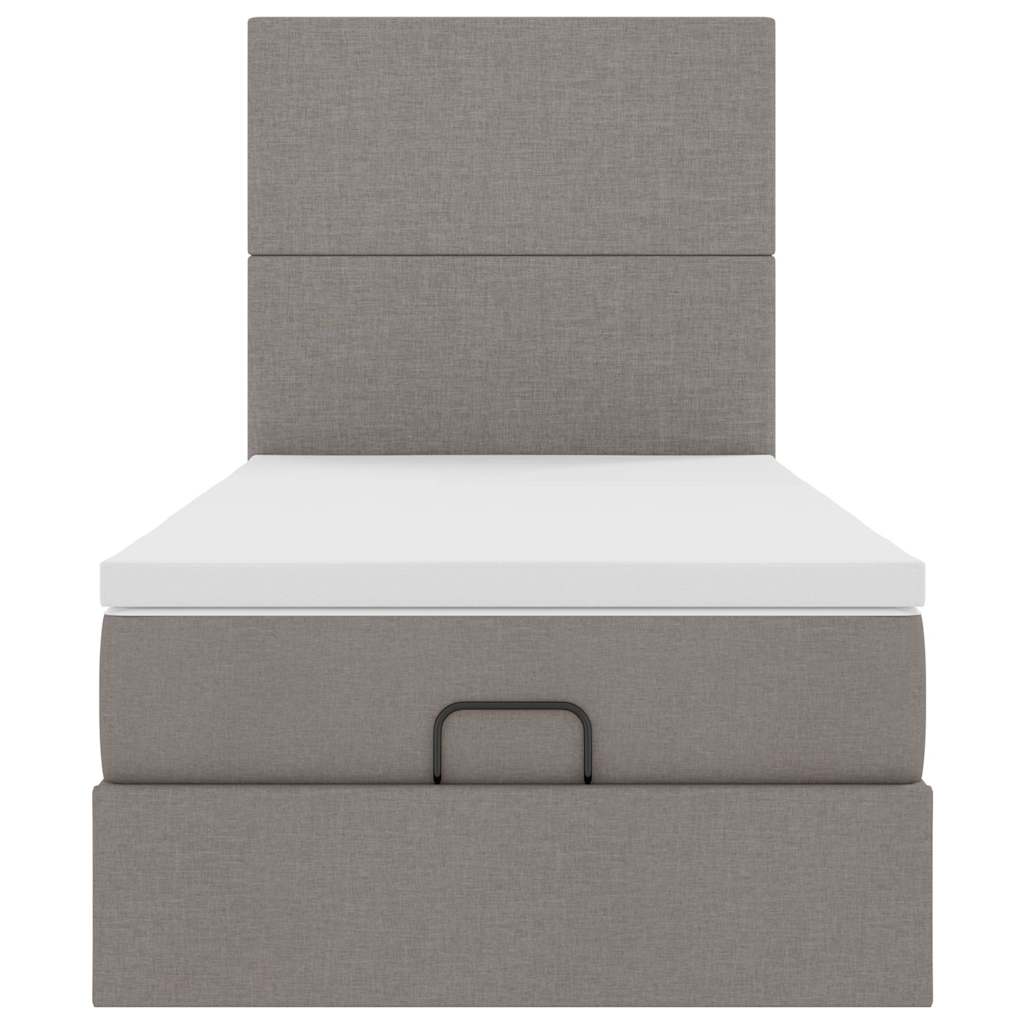 Ottomane Bett mit Matratze & LEDs Taupe 90x200 cm Stoff