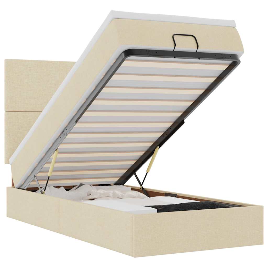 Ottomane Bett mit Matratze & LEDs Creme 90x200 cm Stoff