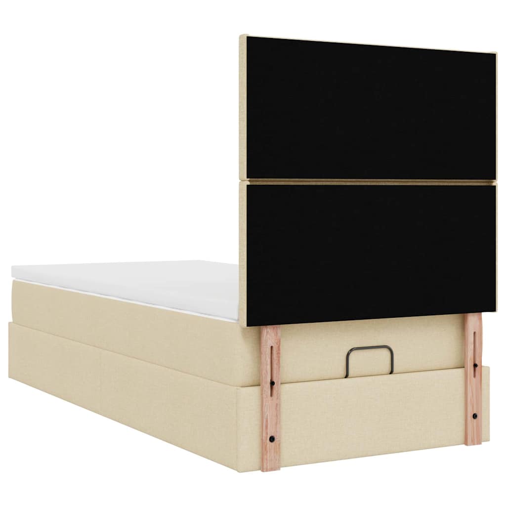 Ottomane Bett mit Matratze & LEDs Creme 90x200 cm Stoff