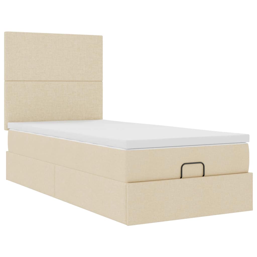 Ottomane Bett mit Matratze & LEDs Creme 90x200 cm Stoff