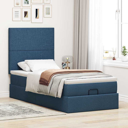 Ottomane Bett mit Matratze & LEDs Blau 90x200 cm Stoff