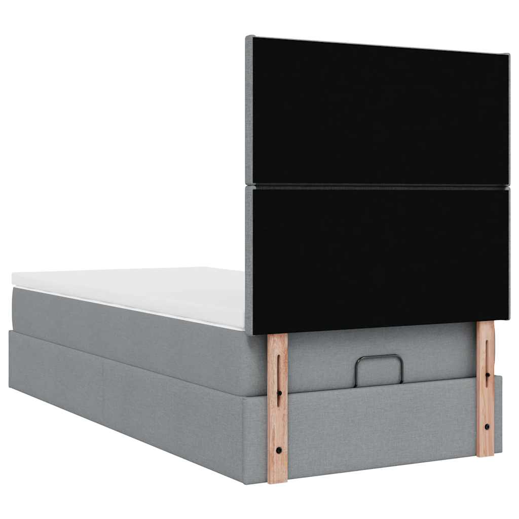 Ottoman-Bett mit Matratze & LEDs Hellgrau 100x200 cm Stoff