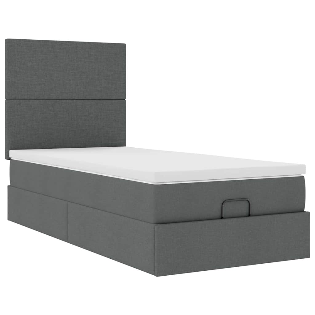 Lit ottoman avec matelas et LED tissu gris foncé 100x200 cm