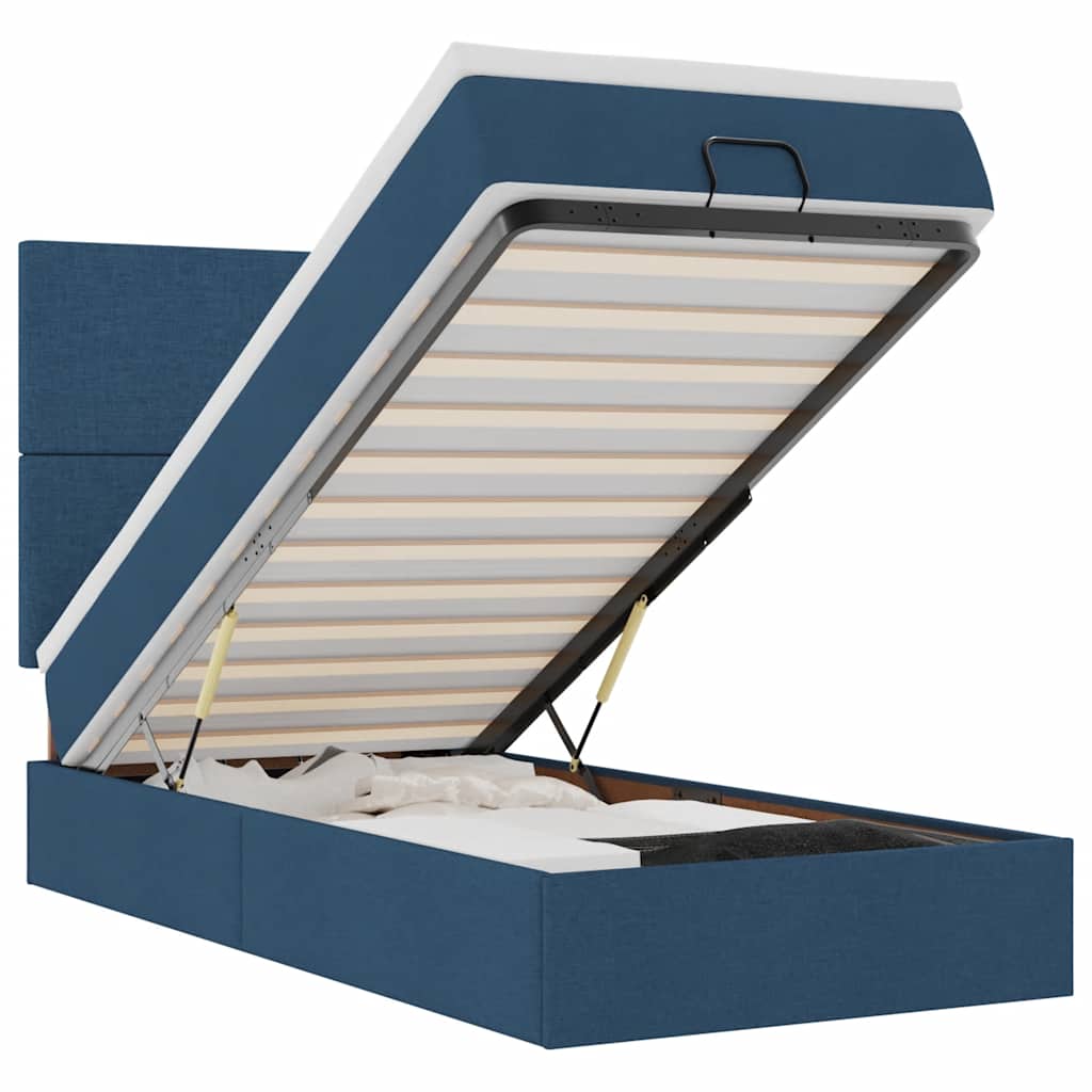 Ottomane Bett mit Matratze & LEDs Blau 100x200 cm Stoff