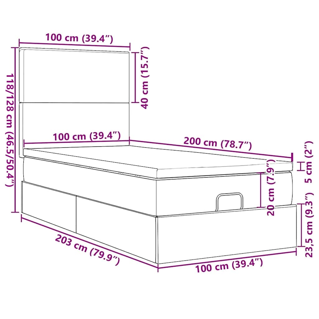 Ottomane Bett mit Matratze & LEDs Blau 100x200 cm Stoff