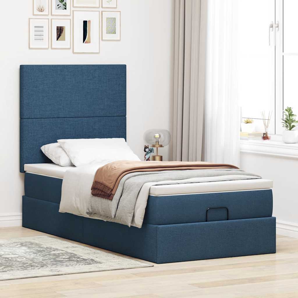 Ottomane Bett mit Matratze & LEDs Blau 100x200 cm Stoff