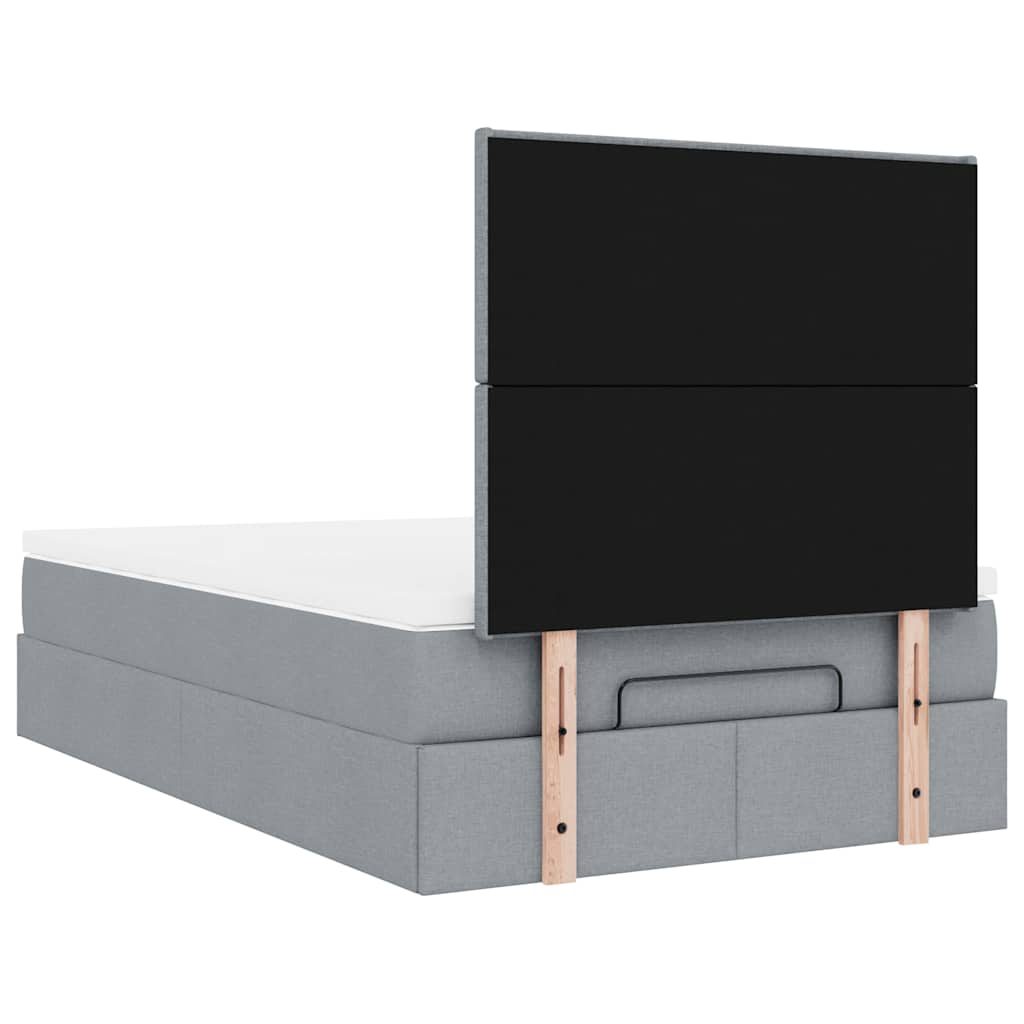 Ottoman-Bett mit Matratze & LEDs Hellgrau 120x190 cm Stoff