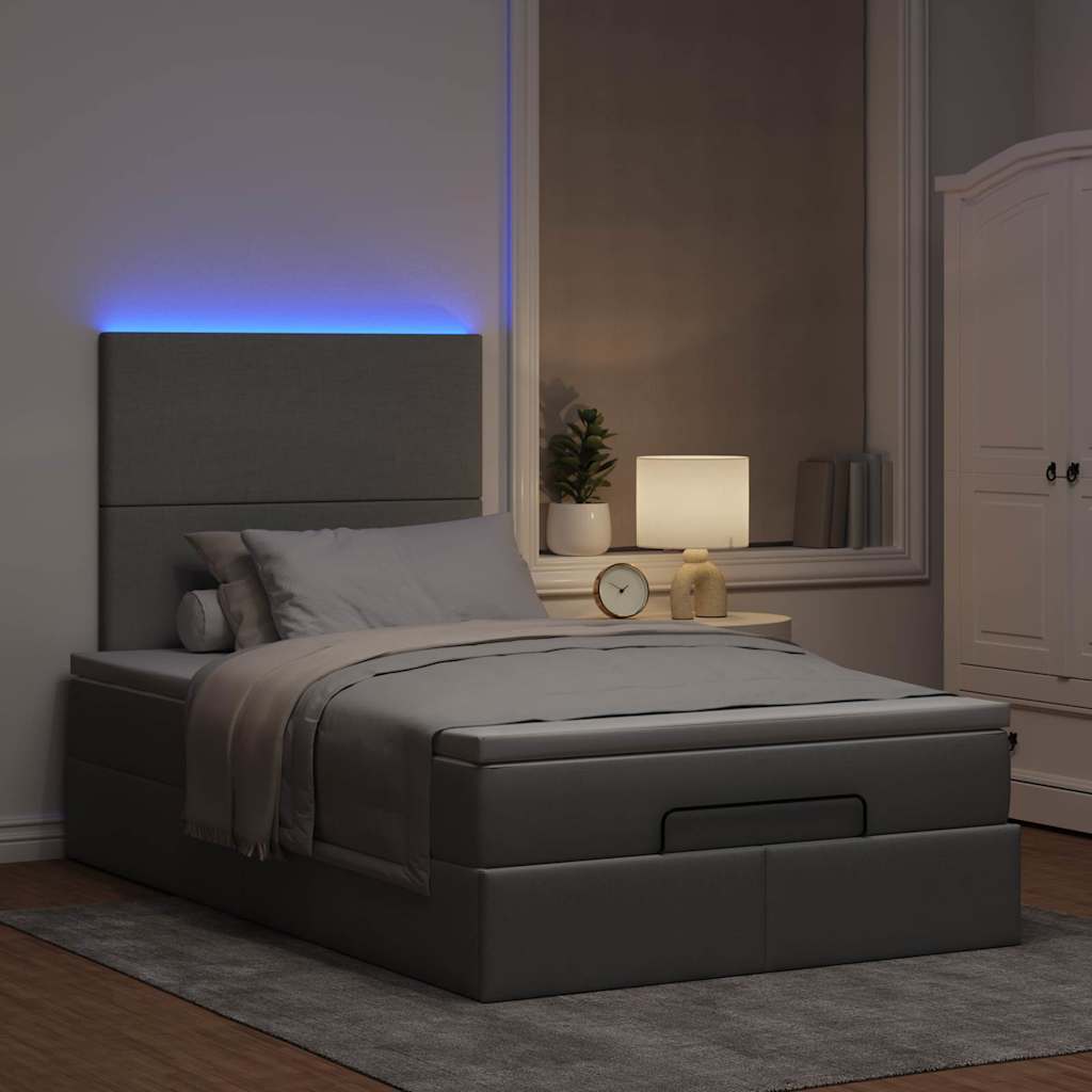 Ottoman-Bett mit Matratze & LEDs Hellgrau 120x190 cm Stoff