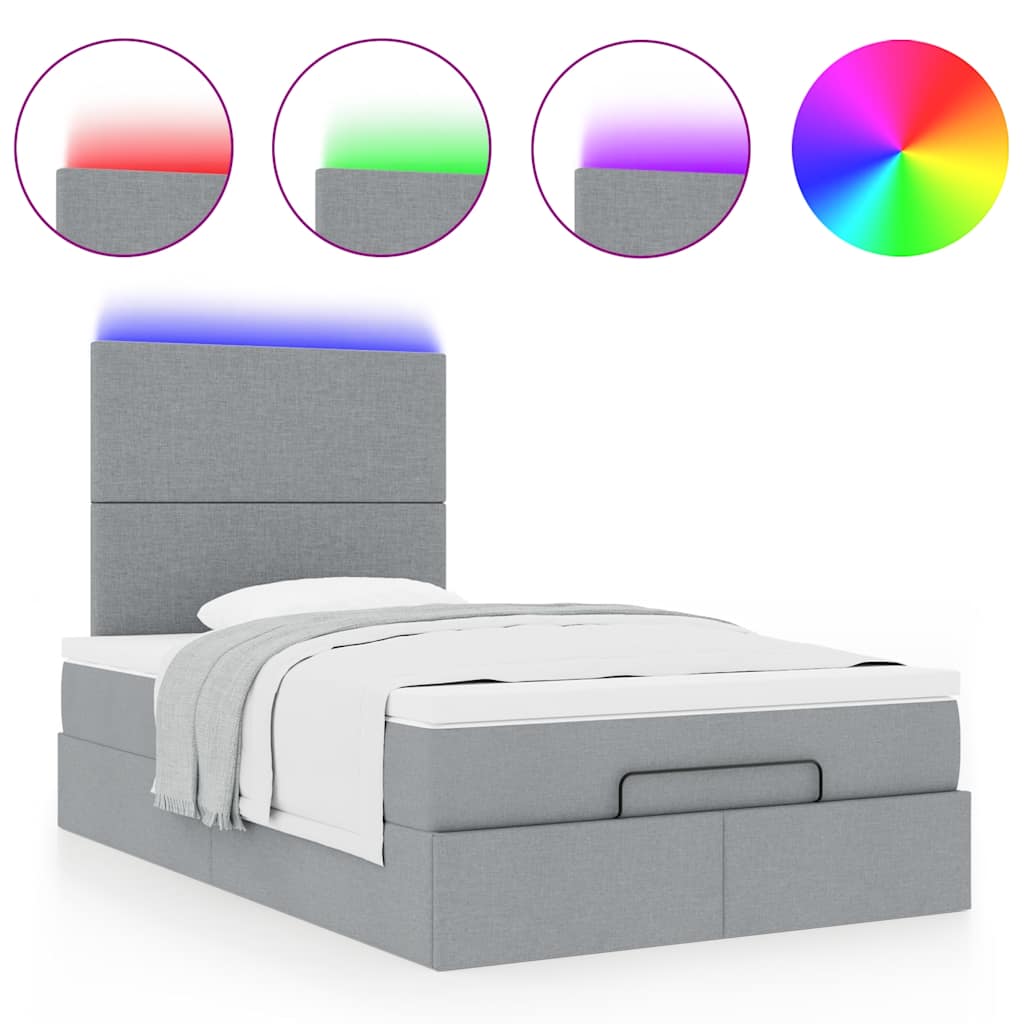 Ottoman-Bett mit Matratze & LEDs Hellgrau 120x190 cm Stoff