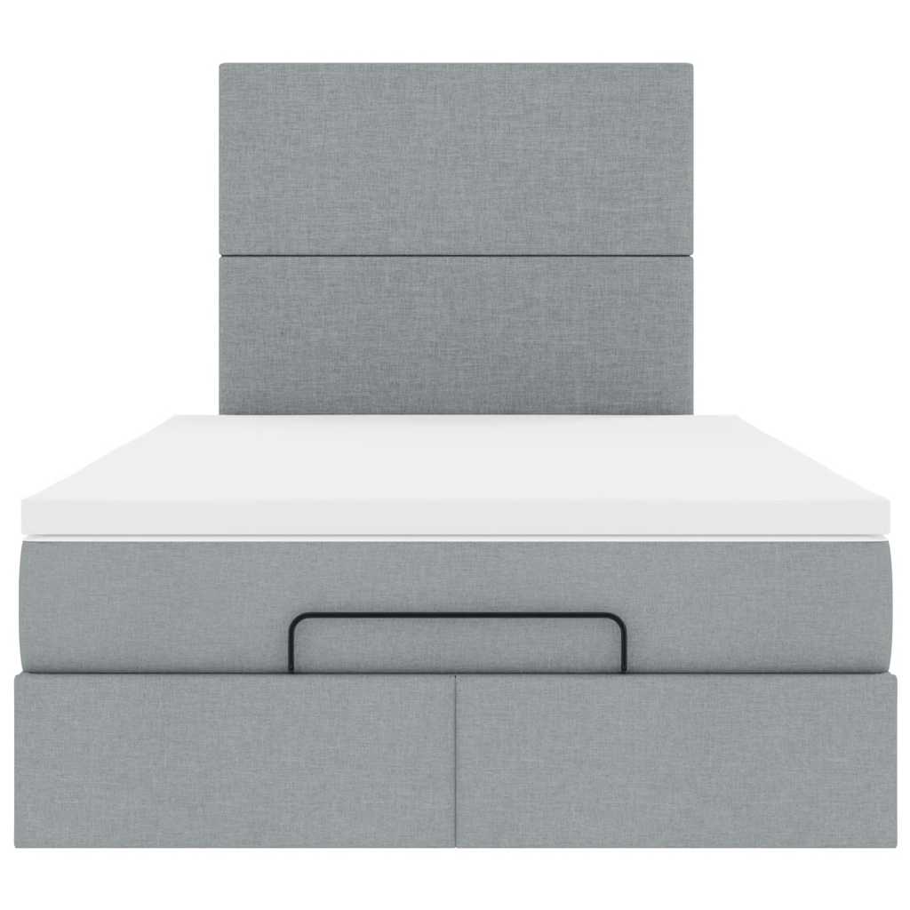 Ottoman-Bett mit Matratze & LEDs Hellgrau 120x190 cm Stoff