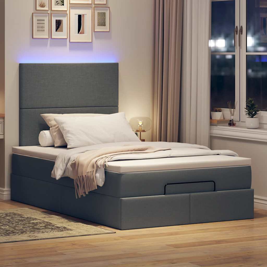 Ottoman-Bett mit Matratze & LEDs Dunkelgrau 120x190 cm Stoff