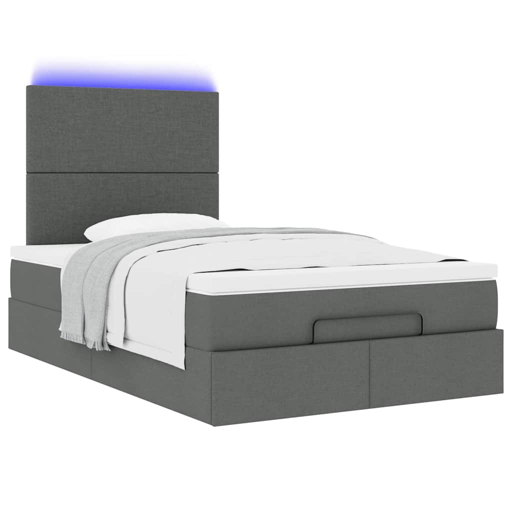 Ottoman-Bett mit Matratze & LEDs Dunkelgrau 120x190 cm Stoff