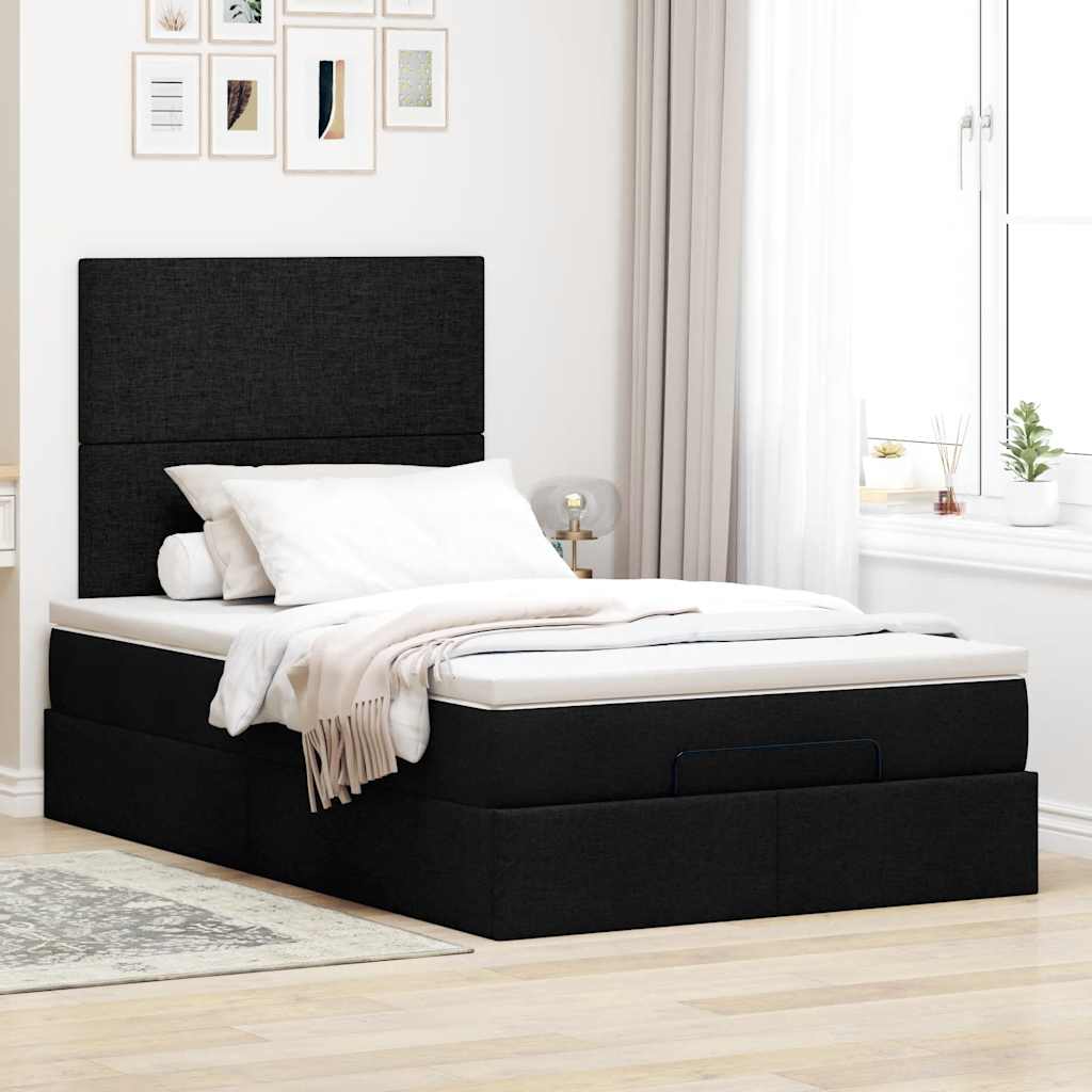 Ottoman-Bett mit Matratze & LEDs Schwarz 120x190 cm Stoff
