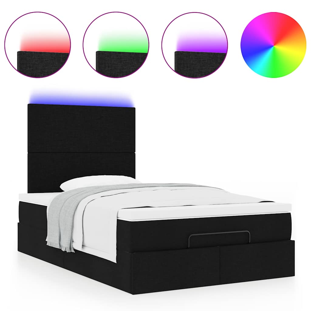 Ottoman-Bett mit Matratze & LEDs Schwarz 120x190 cm Stoff