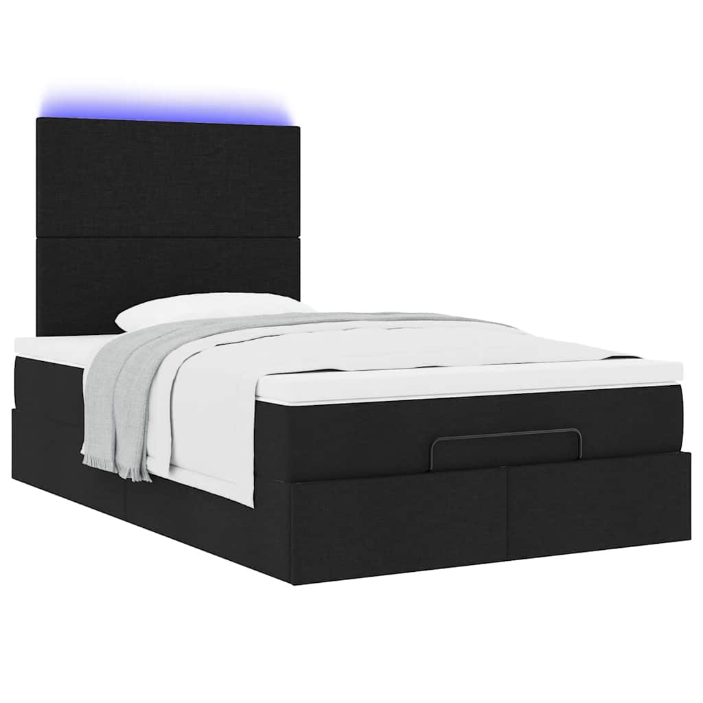 Ottoman-Bett mit Matratze & LEDs Schwarz 120x190 cm Stoff