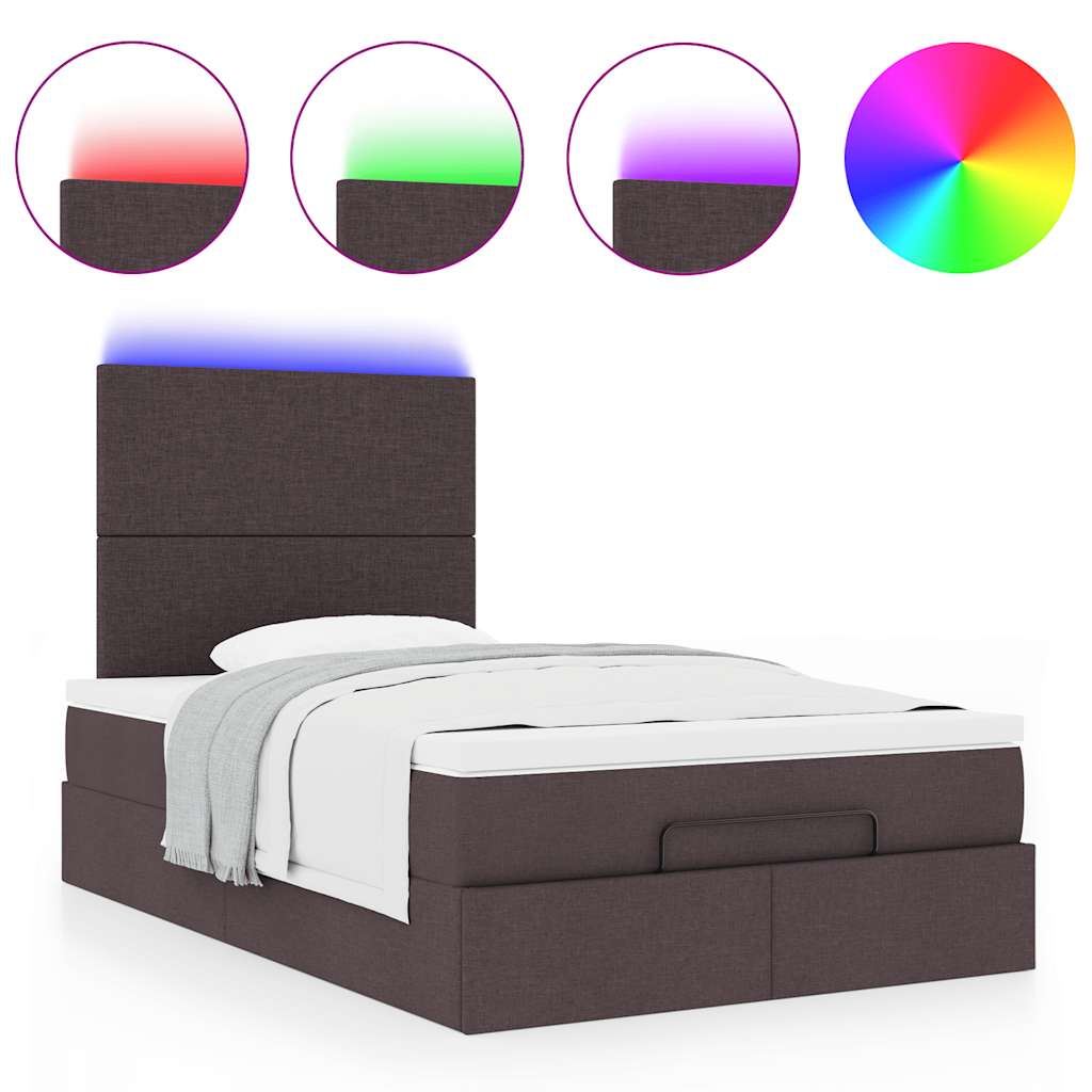 Ottoman-Bett mit Matratze & LEDs Dunkelbraun 120x190 cm Stoff