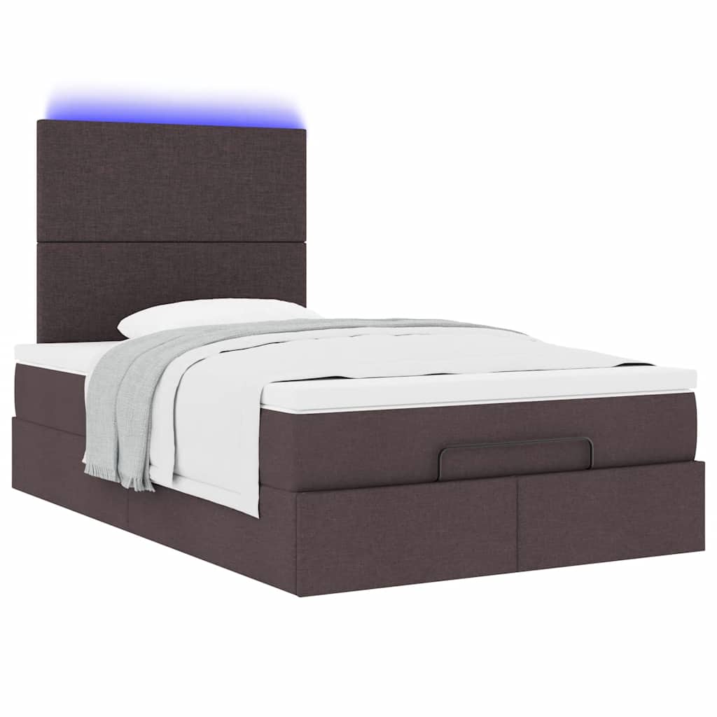Ottoman-Bett mit Matratze & LEDs Dunkelbraun 120x190 cm Stoff
