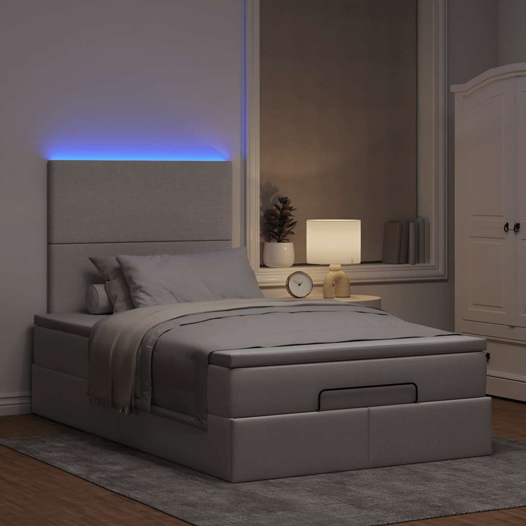 Ottoman-Bett mit Matratze & LEDs Taupe 120x190 cm Stoff