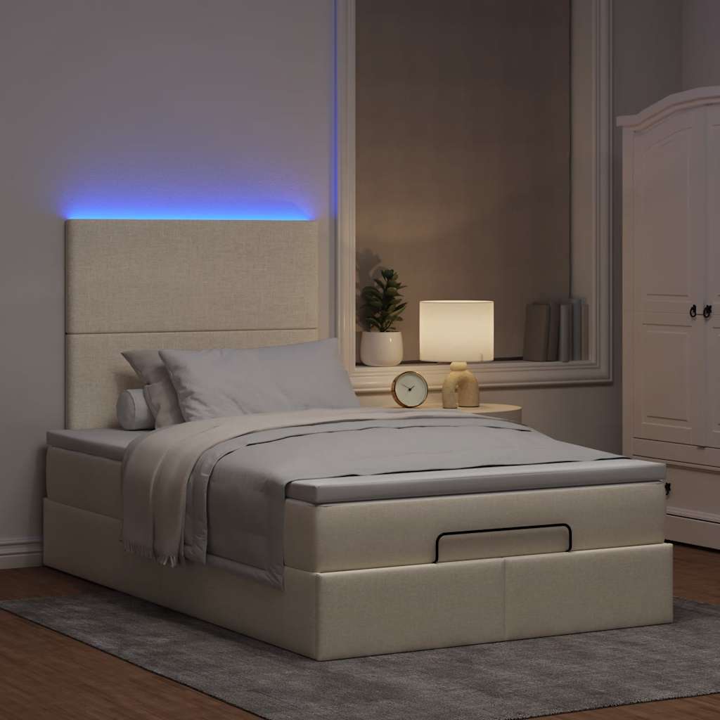 Ottoman-Bett mit Matratze & LEDs Creme 120x190 cm Stoff