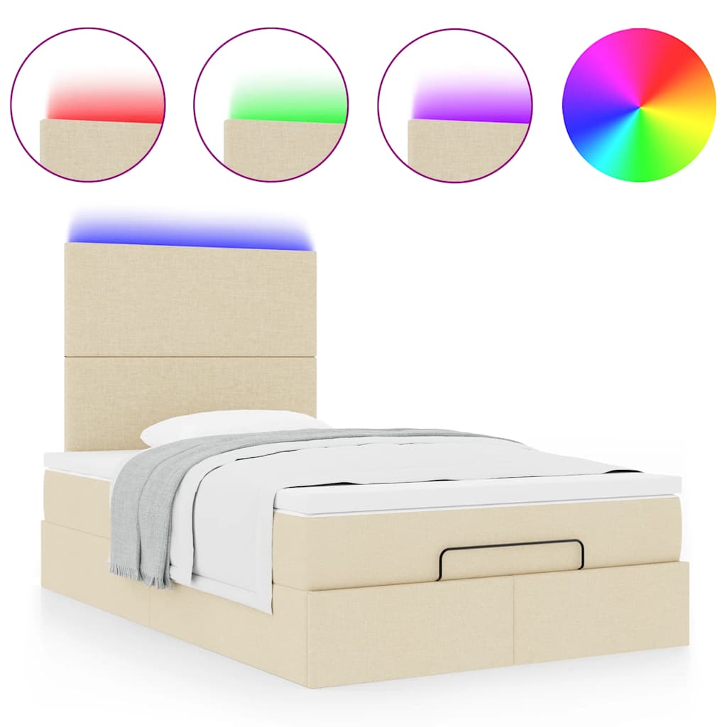 Ottoman-Bett mit Matratze & LEDs Creme 120x190 cm Stoff