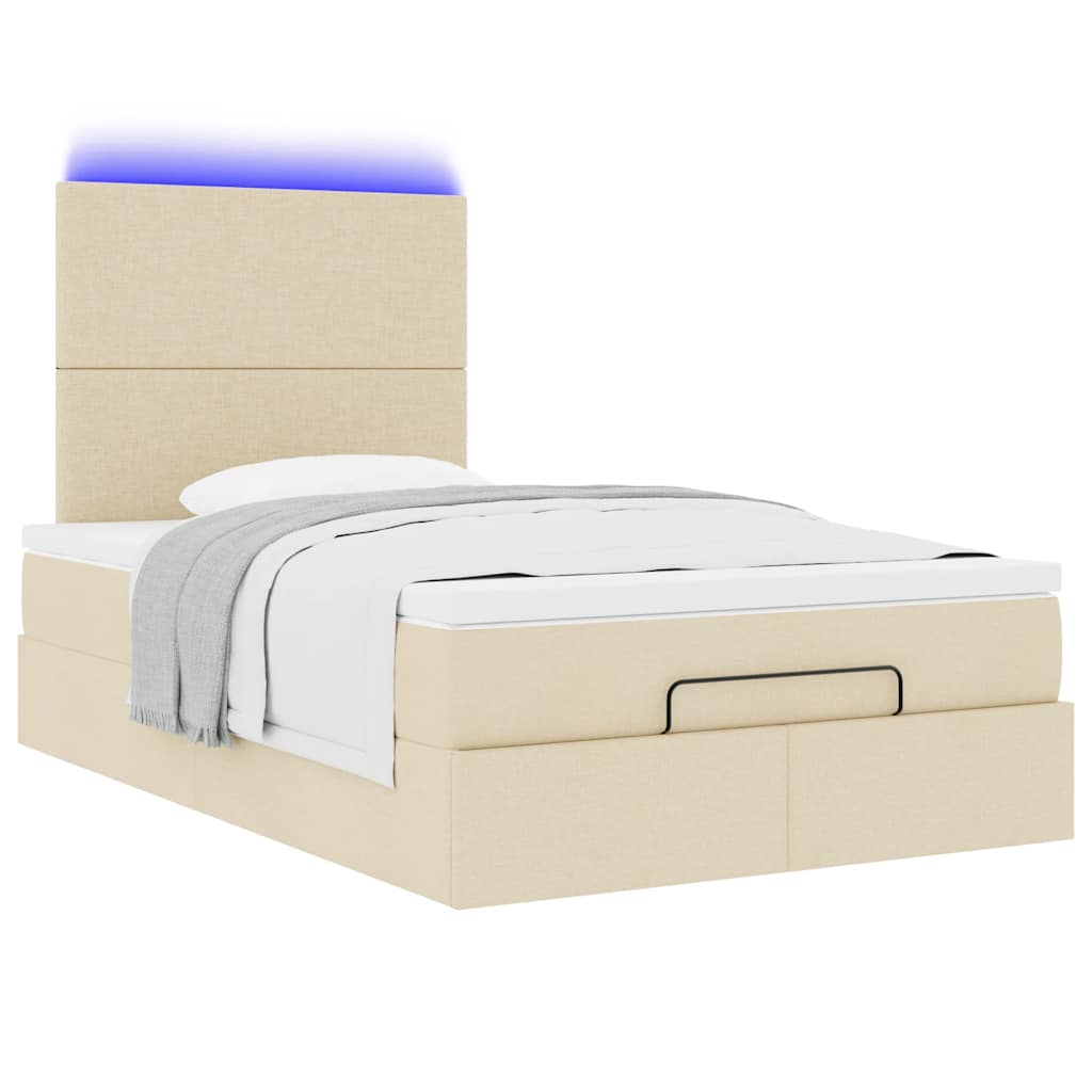 Ottoman-Bett mit Matratze & LEDs Creme 120x190 cm Stoff