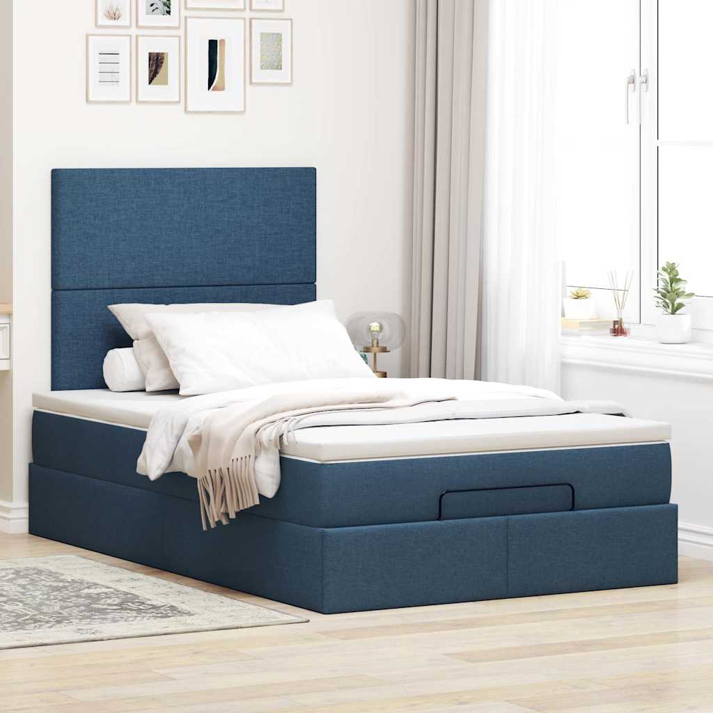 Ottoman-Bett mit Matratze & LEDs Blau 120x190 cm Stoff