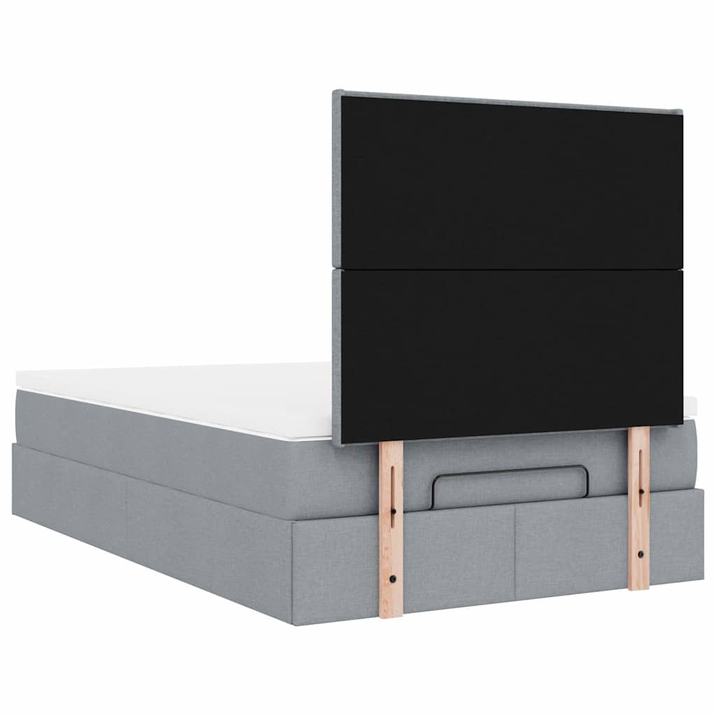 Ottoman-Bett mit Matratze & LEDs Hellgrau 120x200 cm Stoff
